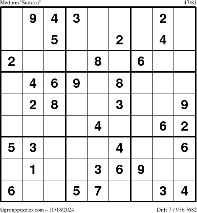 The grouppuzzles.com Medium Sudoku puzzle for Friday October 18, 2024