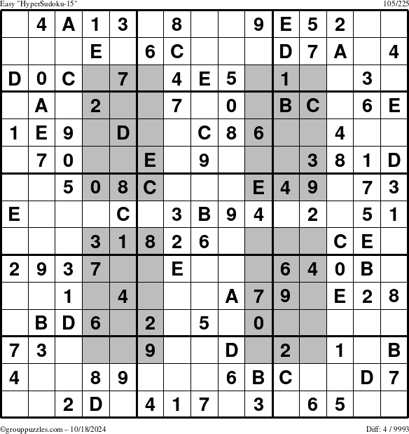 The grouppuzzles.com Easy HyperSudoku-15 puzzle for Friday October 18, 2024