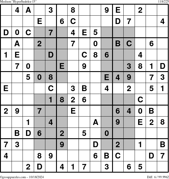 The grouppuzzles.com Medium HyperSudoku-15 puzzle for Friday October 18, 2024