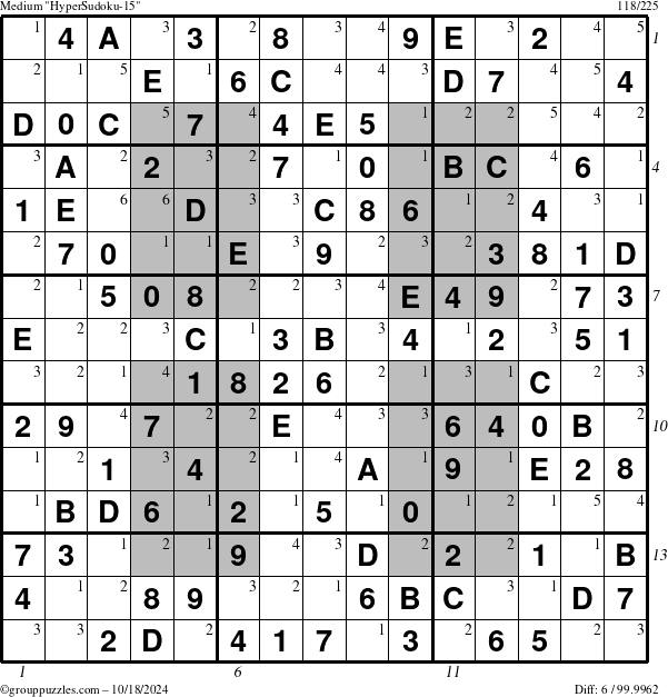 The grouppuzzles.com Medium HyperSudoku-15 puzzle for Friday October 18, 2024 with all 6 steps marked