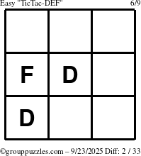 The grouppuzzles.com Easy TicTac-DEF puzzle for Tuesday September 23, 2025