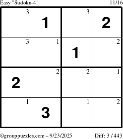 The grouppuzzles.com Easy Sudoku-4 puzzle for Tuesday September 23, 2025 with the first 3 steps marked