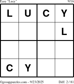 The grouppuzzles.com Easy Lucy puzzle for Tuesday September 23, 2025