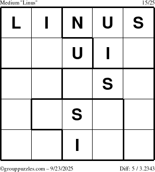 The grouppuzzles.com Medium Linus puzzle for Tuesday September 23, 2025