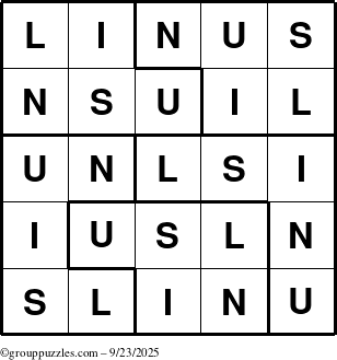 The grouppuzzles.com Answer grid for the Linus puzzle for Tuesday September 23, 2025