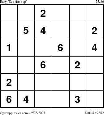 The grouppuzzles.com Easy Sudoku-6up puzzle for Tuesday September 23, 2025