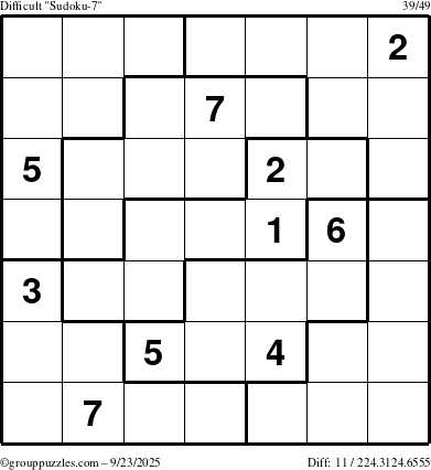 The grouppuzzles.com Difficult Sudoku-7 puzzle for Tuesday September 23, 2025