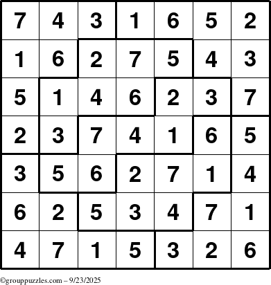 The grouppuzzles.com Answer grid for the Sudoku-7 puzzle for Tuesday September 23, 2025