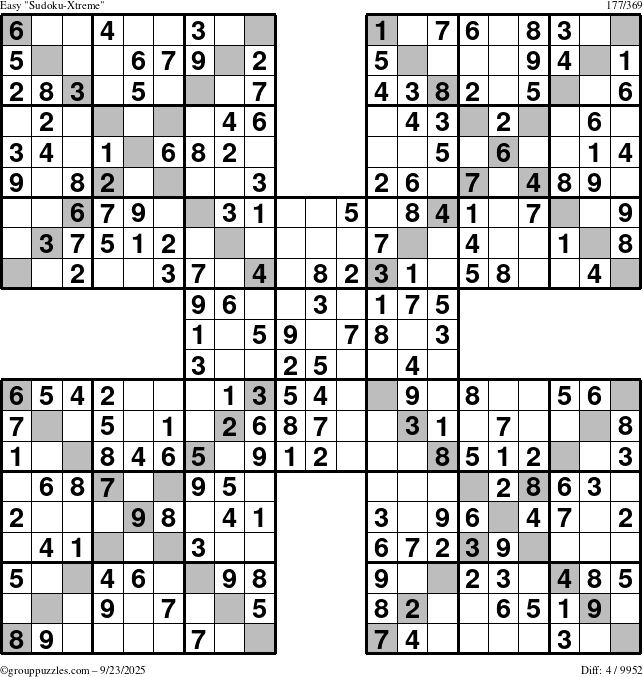 The grouppuzzles.com Easy Sudoku-Xtreme puzzle for Tuesday September 23, 2025