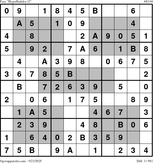 The grouppuzzles.com Easy HyperSudoku-12 puzzle for Tuesday September 23, 2025