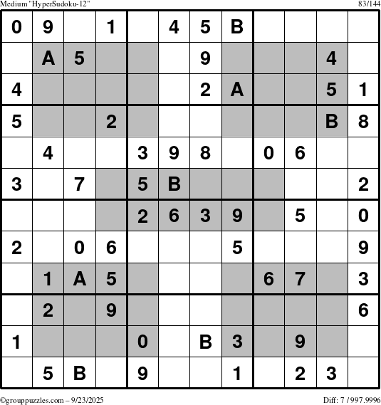 The grouppuzzles.com Medium HyperSudoku-12 puzzle for Tuesday September 23, 2025