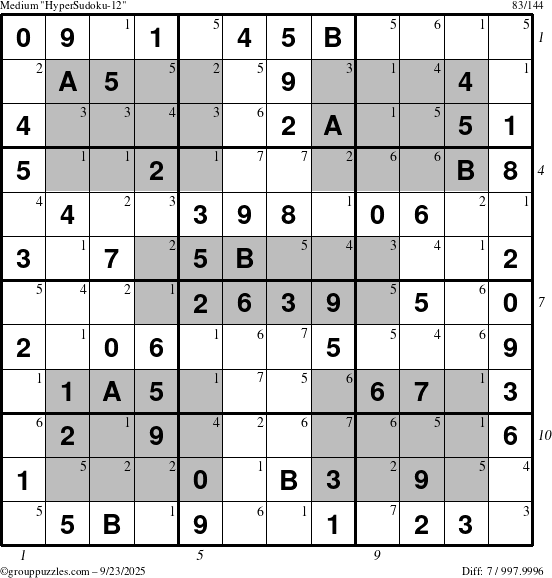 The grouppuzzles.com Medium HyperSudoku-12 puzzle for Tuesday September 23, 2025 with all 7 steps marked