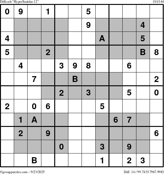 The grouppuzzles.com Difficult HyperSudoku-12 puzzle for Tuesday September 23, 2025