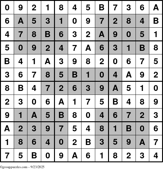 The grouppuzzles.com Answer grid for the HyperSudoku-12 puzzle for Tuesday September 23, 2025