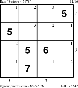The grouppuzzles.com Easy Sudoku-4-5678 puzzle for Friday August 28, 2026 with all 3 steps marked