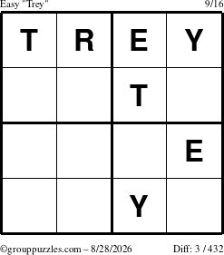 The grouppuzzles.com Easy Trey puzzle for Friday August 28, 2026