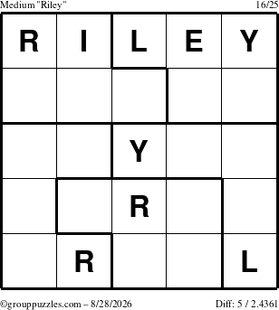 The grouppuzzles.com Medium Riley puzzle for Friday August 28, 2026