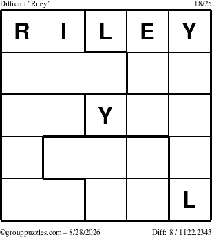 The grouppuzzles.com Difficult Riley puzzle for Friday August 28, 2026