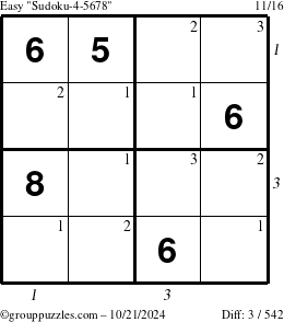 The grouppuzzles.com Easy Sudoku-4-5678 puzzle for Monday October 21, 2024 with all 3 steps marked