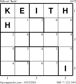 The grouppuzzles.com Difficult Keith puzzle for Monday October 21, 2024 with all 7 steps marked