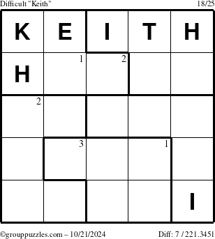 The grouppuzzles.com Difficult Keith puzzle for Monday October 21, 2024 with the first 3 steps marked