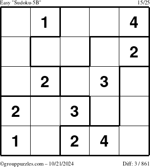 The grouppuzzles.com Easy Sudoku-5B puzzle for Monday October 21, 2024