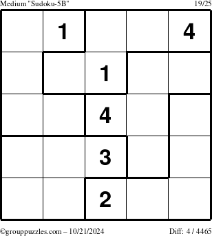 The grouppuzzles.com Medium Sudoku-5B puzzle for Monday October 21, 2024