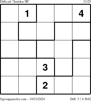 The grouppuzzles.com Difficult Sudoku-5B puzzle for Monday October 21, 2024