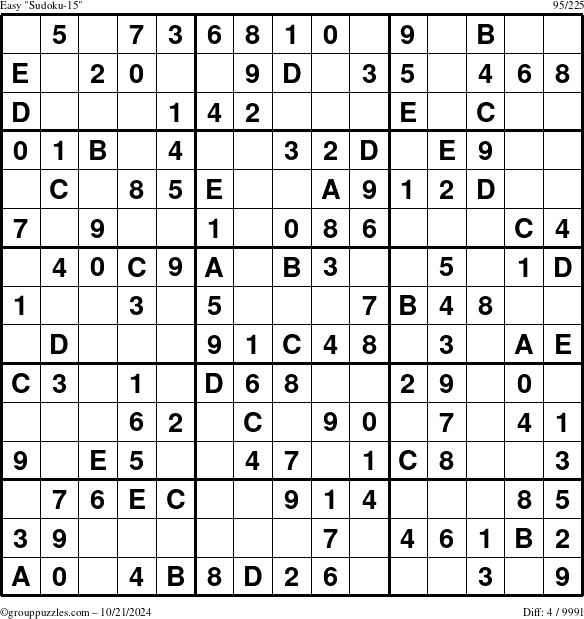 The grouppuzzles.com Easy Sudoku-15 puzzle for Monday October 21, 2024