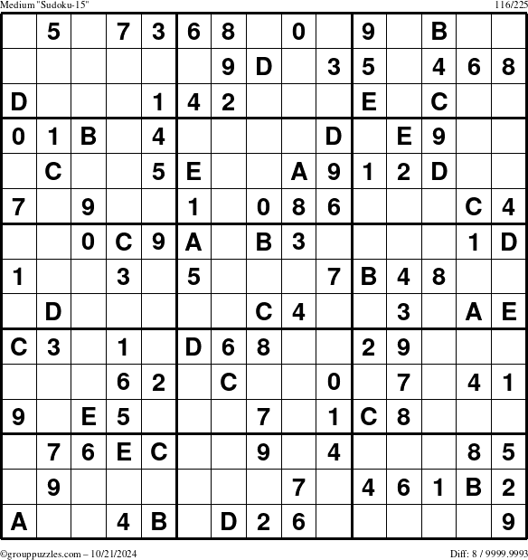 The grouppuzzles.com Medium Sudoku-15 puzzle for Monday October 21, 2024