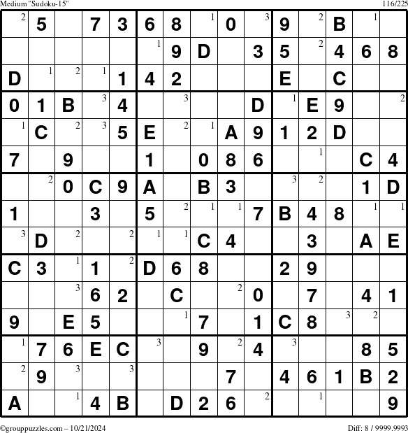 The grouppuzzles.com Medium Sudoku-15 puzzle for Monday October 21, 2024 with the first 3 steps marked