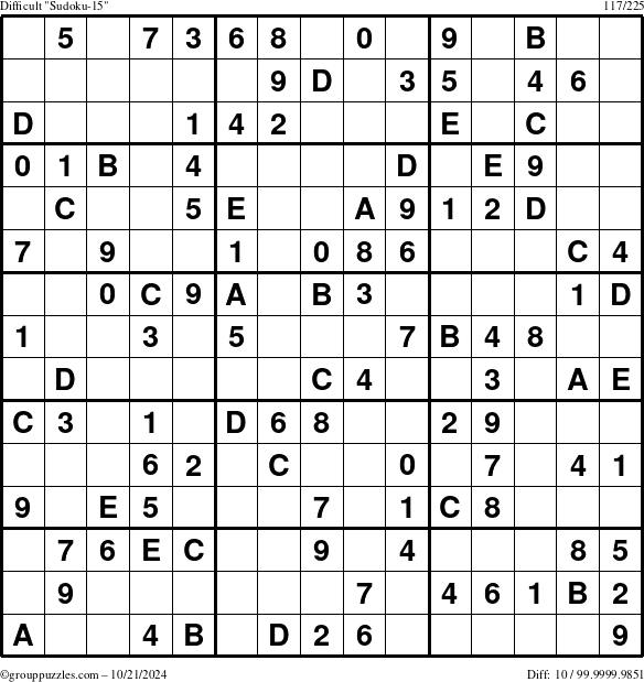 The grouppuzzles.com Difficult Sudoku-15 puzzle for Monday October 21, 2024