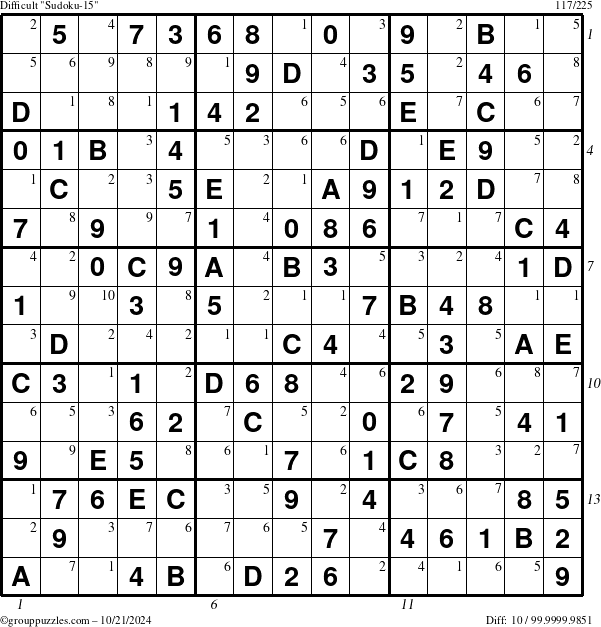 The grouppuzzles.com Difficult Sudoku-15 puzzle for Monday October 21, 2024 with all 10 steps marked