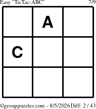 The grouppuzzles.com Easy TicTac-ABC puzzle for Wednesday August 5, 2026