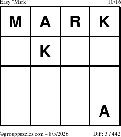 The grouppuzzles.com Easy Mark puzzle for Wednesday August 5, 2026