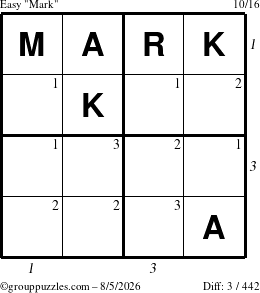 The grouppuzzles.com Easy Mark puzzle for Wednesday August 5, 2026 with all 3 steps marked