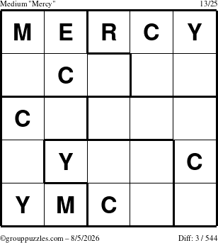 The grouppuzzles.com Medium Mercy puzzle for Wednesday August 5, 2026