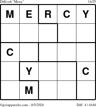 The grouppuzzles.com Difficult Mercy puzzle for Wednesday August 5, 2026
