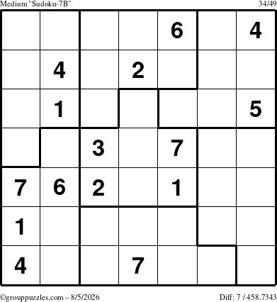 The grouppuzzles.com Medium Sudoku-7B puzzle for Wednesday August 5, 2026