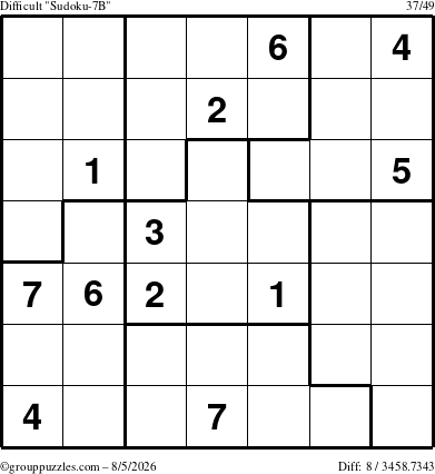 The grouppuzzles.com Difficult Sudoku-7B puzzle for Wednesday August 5, 2026