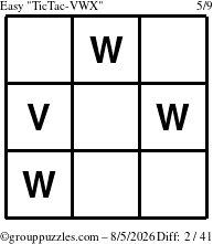The grouppuzzles.com Easy TicTac-VWX puzzle for Wednesday August 5, 2026