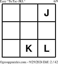 The grouppuzzles.com Easy TicTac-JKL puzzle for Sunday September 29, 2024