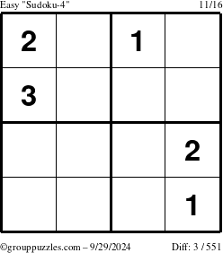 The grouppuzzles.com Easy Sudoku-4 puzzle for Sunday September 29, 2024