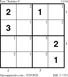 The grouppuzzles.com Easy Sudoku-4 puzzle for Sunday September 29, 2024, suitable for printing, with all 3 steps marked