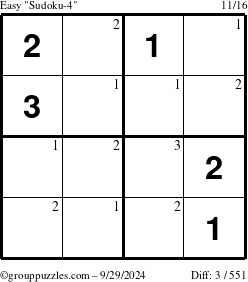 The grouppuzzles.com Easy Sudoku-4 puzzle for Sunday September 29, 2024 with the first 3 steps marked