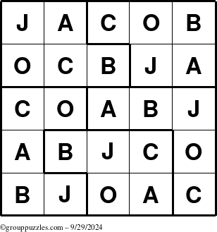 The grouppuzzles.com Answer grid for the Jacob puzzle for Sunday September 29, 2024