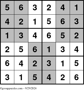 The grouppuzzles.com Answer grid for the SuperSudoku-Junior puzzle for Sunday September 29, 2024