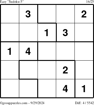 The grouppuzzles.com Easy Sudoku-5 puzzle for Sunday September 29, 2024