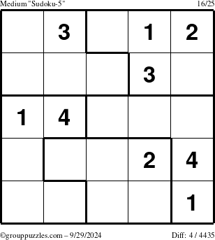 The grouppuzzles.com Medium Sudoku-5 puzzle for Sunday September 29, 2024