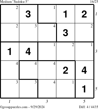 The grouppuzzles.com Medium Sudoku-5 puzzle for Sunday September 29, 2024 with all 4 steps marked